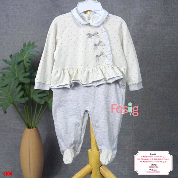  [6m] Sleepsuit Có Vớ Bé Gái - Kem Xám Chấm 