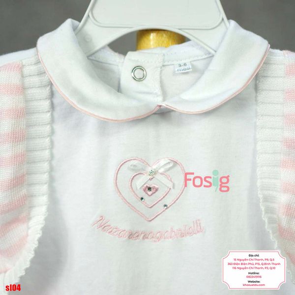  [6m] Sleepsuit Có Vớ Bé Gái - Trắng Hồng Tim 