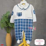  [6m] Sleepsuit Có Vớ Bé Trai - Trắng Caro Navy 