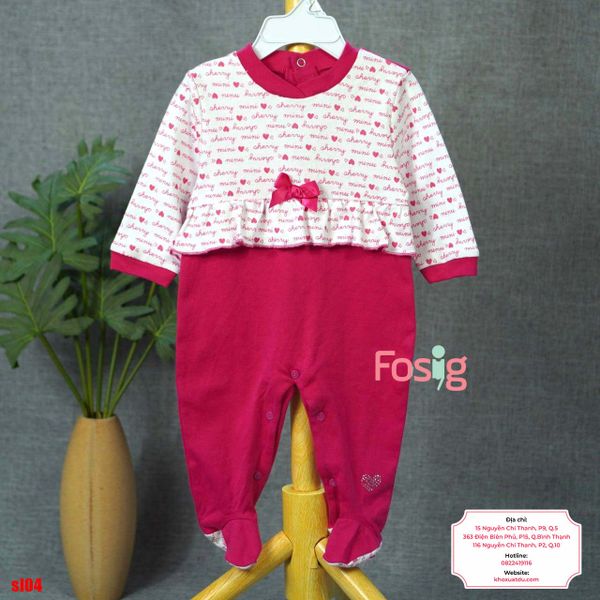  [6m] Sleepsuit Có Vớ Bé Gái - Trắng Hồng Chữ Hồng 