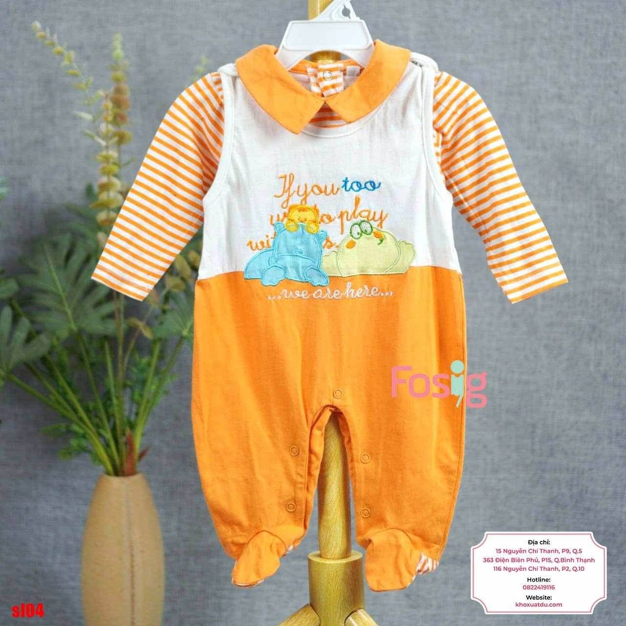  [6m] Sleepsuit Có Vớ Bé Gái - Trắng Cam Con Vật 