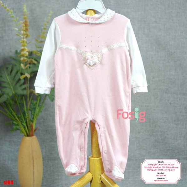  [9m] Sleepsuit Có Vớ Bé Gái - Hồng Trắng Tim Nơ 