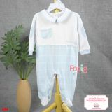  [6m] Sleepsuit Có Vớ Bé Trai - Trắng Caro Xanh 