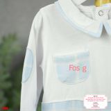  [6m] Sleepsuit Có Vớ Bé Trai - Trắng Caro Xanh 