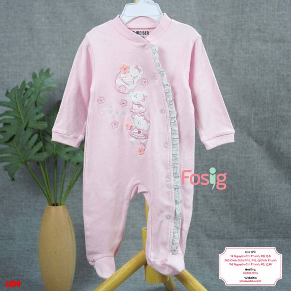  [9m] Sleepsuit Có Vớ Bé Gái - Hồng Gấu Trắng Hoa 