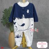  [6m] Sleepsuit Có Vớ Bé Gái - Trắng Navy Thỏ 