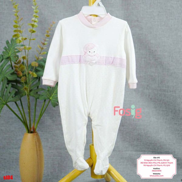  [9m] Sleepsuit Có Vớ Bé Gái - Trắng Chấm Sọc Gấu 