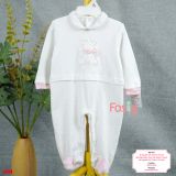  [9m] Sleepsuit Có Vớ Bé Gái - Trắng Gấu Nơ Hồng 