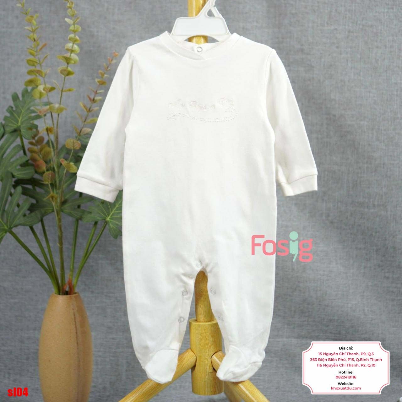  [9m] Sleepsuit Có Vớ Bé Unisex - Trắng Chữ Thêu 