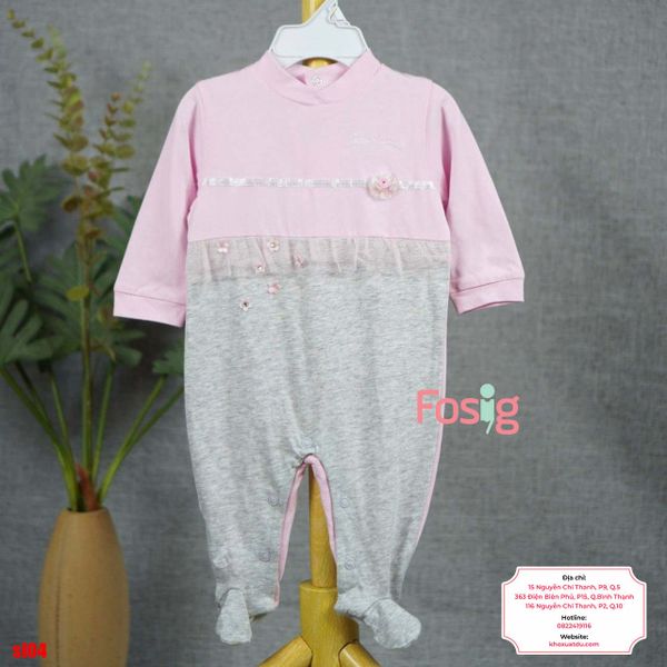  [6m] Sleepsuit Có Vớ Bé Gái - Hồng Xám Hoa 