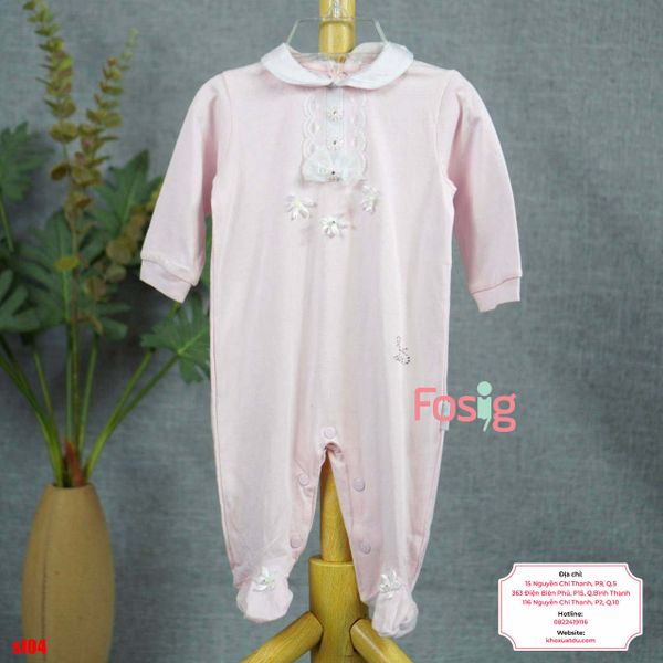  [6m] Sleepsuit Có Vớ Bé Gái - Hồng Ren Hoa 