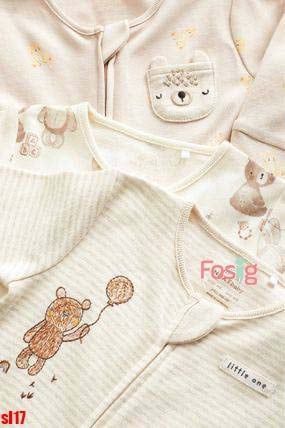  [3-6m] Sleepsuit Có Vớ Khóa Kéo Bé Trai NXT - Kem Sọc Gấu 