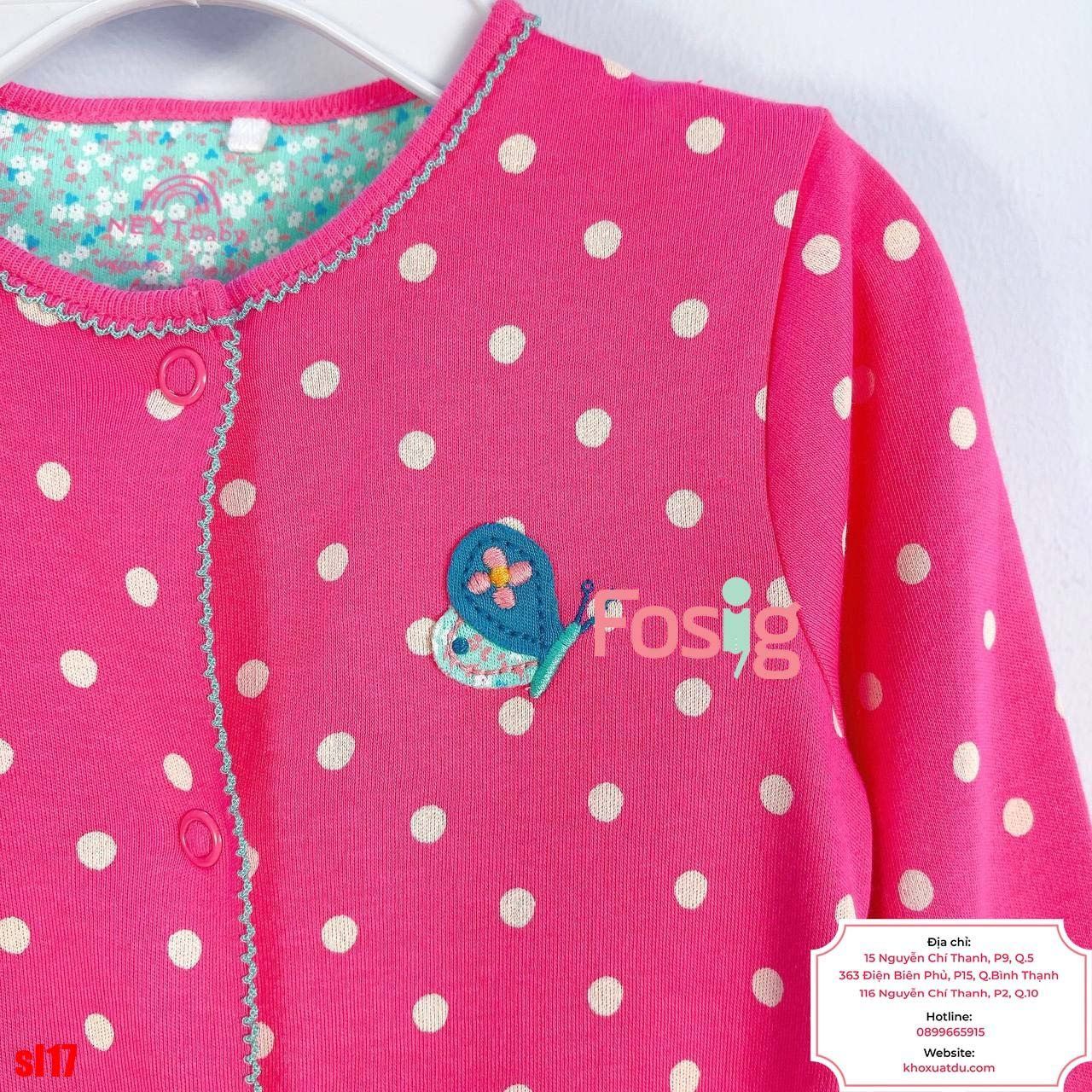  [3m] Sleepsuit Có Vớ Cúc Bấm Bé Gái NXT - Hồng Chấm Bướm 