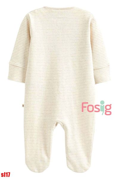  [3-6m] Sleepsuit Có Vớ Khóa Kéo Bé Trai NXT - Kem Sọc Gấu 