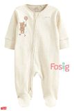  [3-6m] Sleepsuit Có Vớ Khóa Kéo Bé Trai NXT - Kem Sọc Gấu 