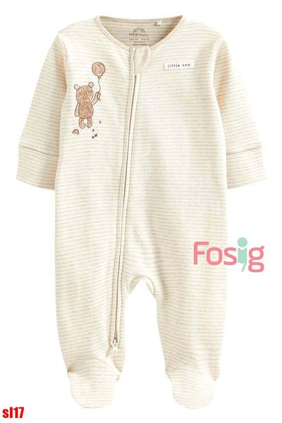  [3-6m] Sleepsuit Có Vớ Khóa Kéo Bé Trai NXT - Kem Sọc Gấu 