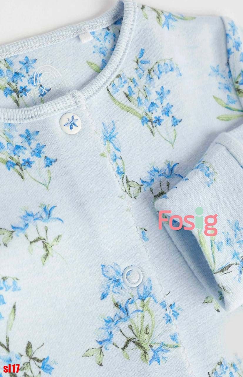  [4-16kg] Sleepsuit Không Vớ Cúc Bấm Bé Gái NXT - Xanh Hoa Xanh 