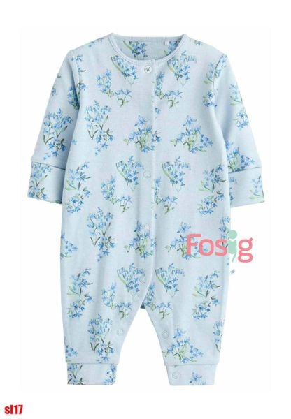  [4-16kg] Sleepsuit Không Vớ Cúc Bấm Bé Gái NXT - Xanh Hoa Xanh 