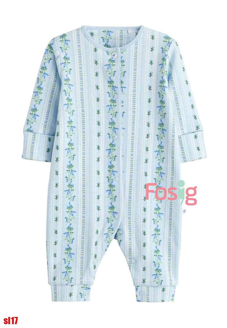  [4-16kg] Sleepsuit Không Vớ Cúc Bấm Bé Gái NXT - Sọc Xanh Hoa 