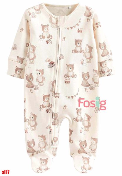  [8-15kg] Sleepsuit Có Vớ Khóa Kéo Bé Trai NXT - Kem Gấu 