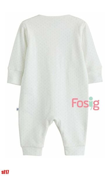  [4-16kg] Sleepsuit Không Vớ Cúc Bấm Bé Gái NXT - Trắng Chấm Hoa Xanh 