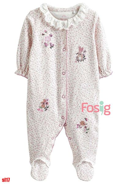  [14-15kg] Sleepsuit Có Vớ Cúc Bấm Nxt Bé Gái  - Trắng Hoa Nấm Thỏ 