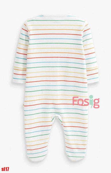  [5-6kg; 11-12kg] Sleepsuit Có Vớ Cúc Bấm Bé Unisex NXT - Trắng Sọc Màu 