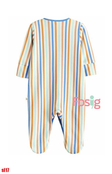  [6-7kg; 11-15kg] Sleepsuit Có Vớ Cúc Bấm Bé Trai NXT - Trắng Sọc Xanh Nâu 