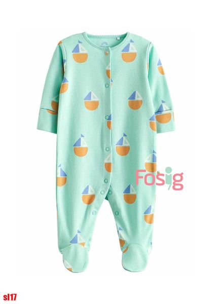  [5-6kg; 8-10kg] Sleepsuit Có Vớ Cúc Bấm Bé Trai NXT - Xanh Hình Màu 