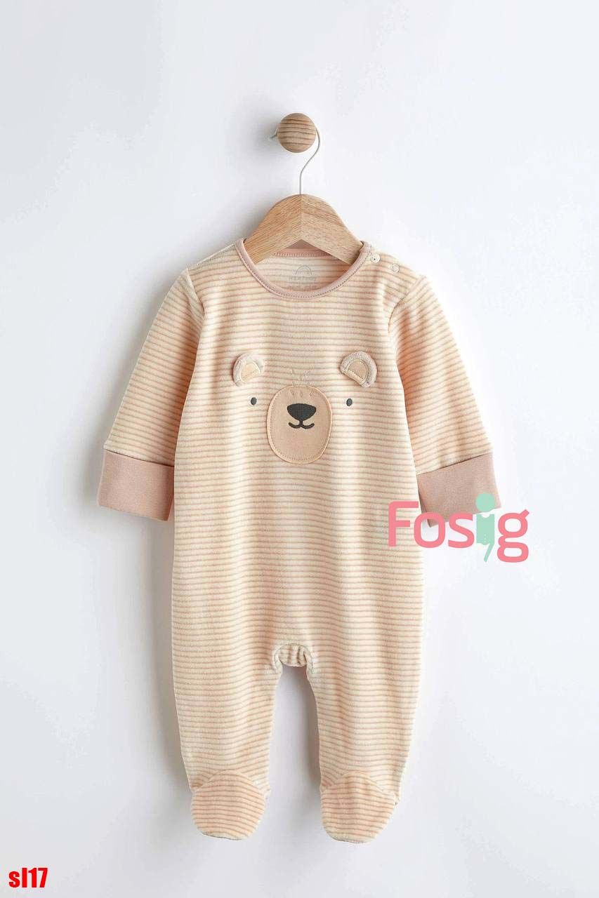  [13-14kg] Sleepsuit Nỉ Có Vớ Cúc Bấm Bé Trai NXT - Sọc Nâu Gấu 