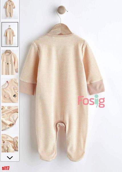  [13-14kg] Sleepsuit Nỉ Có Vớ Cúc Bấm Bé Trai NXT - Sọc Nâu Gấu 