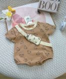  4-12kg Romper Tay Ngắn Gấu Thêu Bình Sữa Nổi Cho Bé Unisex - Nâu Gấu 