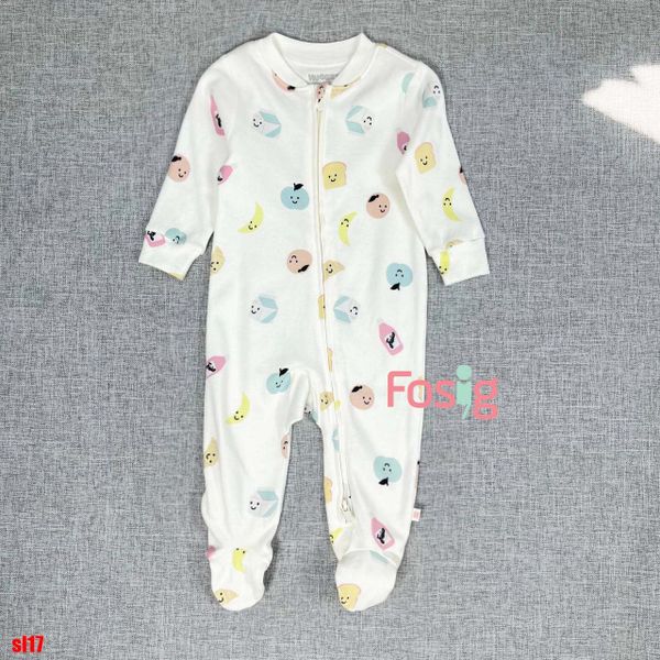  [6-7kg] Sleepsuit Có Vớ Khóa Kéo Bé Unisex NXT - Trắng Qủa Màu 