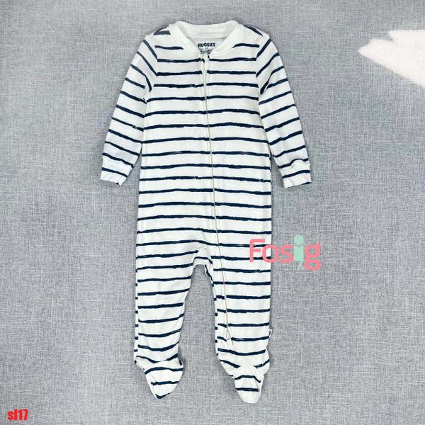  [8-10kg] Sleepsuit Có Vớ Khóa Kéo Bé Trai NXT - Trắng Sọc Navy 