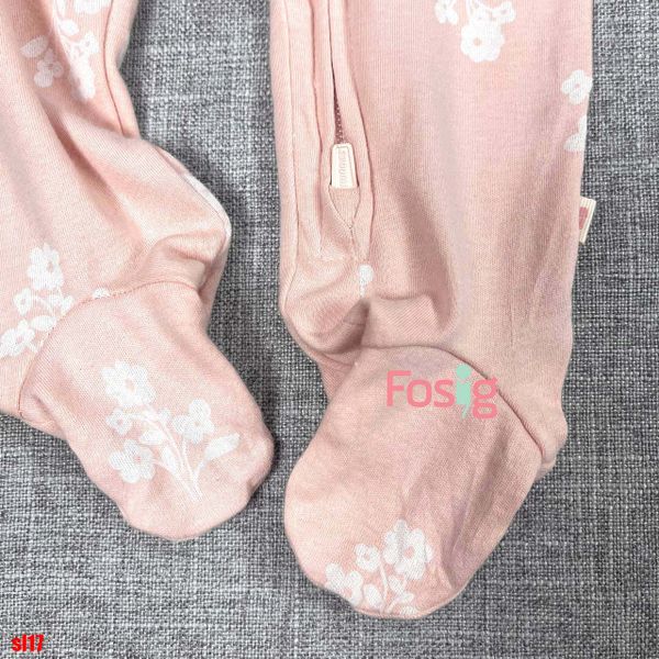  [8-10kg] Sleepsuit Có Vớ Khóa Kéo Bé Gái NXT - Hồng Nhạt Hoa Trắng 