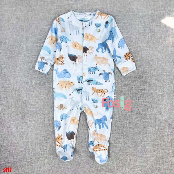  [3-6m] Sleepsuit Có Vớ Cúc Bấm Bé Trai NXT - Xanh Muôn Thú 