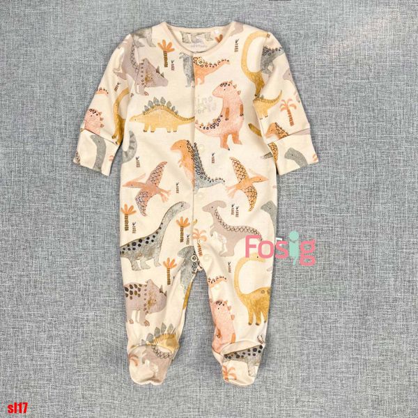  [1m ; 3-6m] Sleepsuit Có Vớ Cúc Bấm Bé Trai NXT - Kem KL 