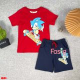  [13-23kg] Set Đồ Bộ Ngắn HM Bé Trai - Đỏ Sonic 