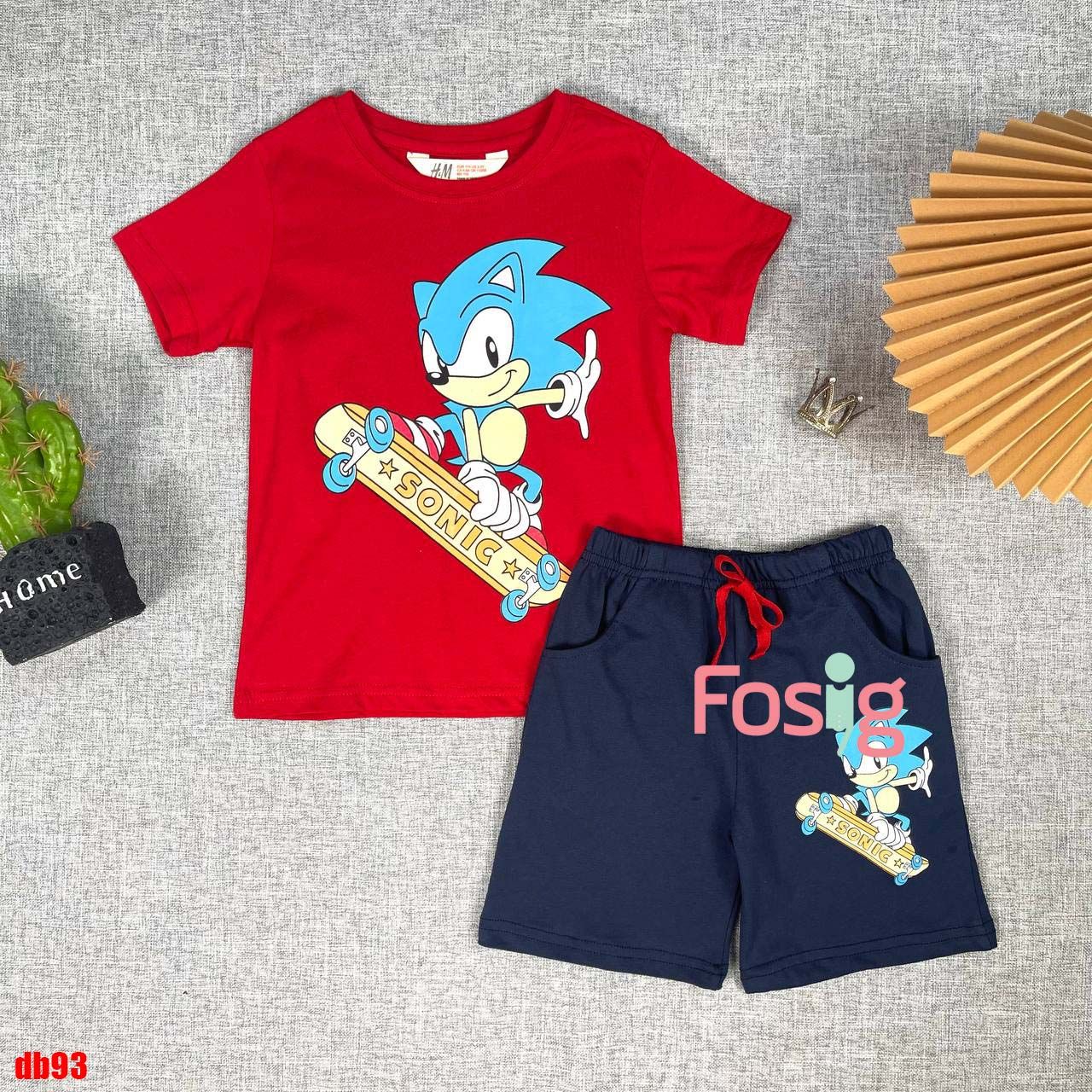  [13-23kg] Set Đồ Bộ Ngắn HM Bé Trai - Đỏ Sonic 