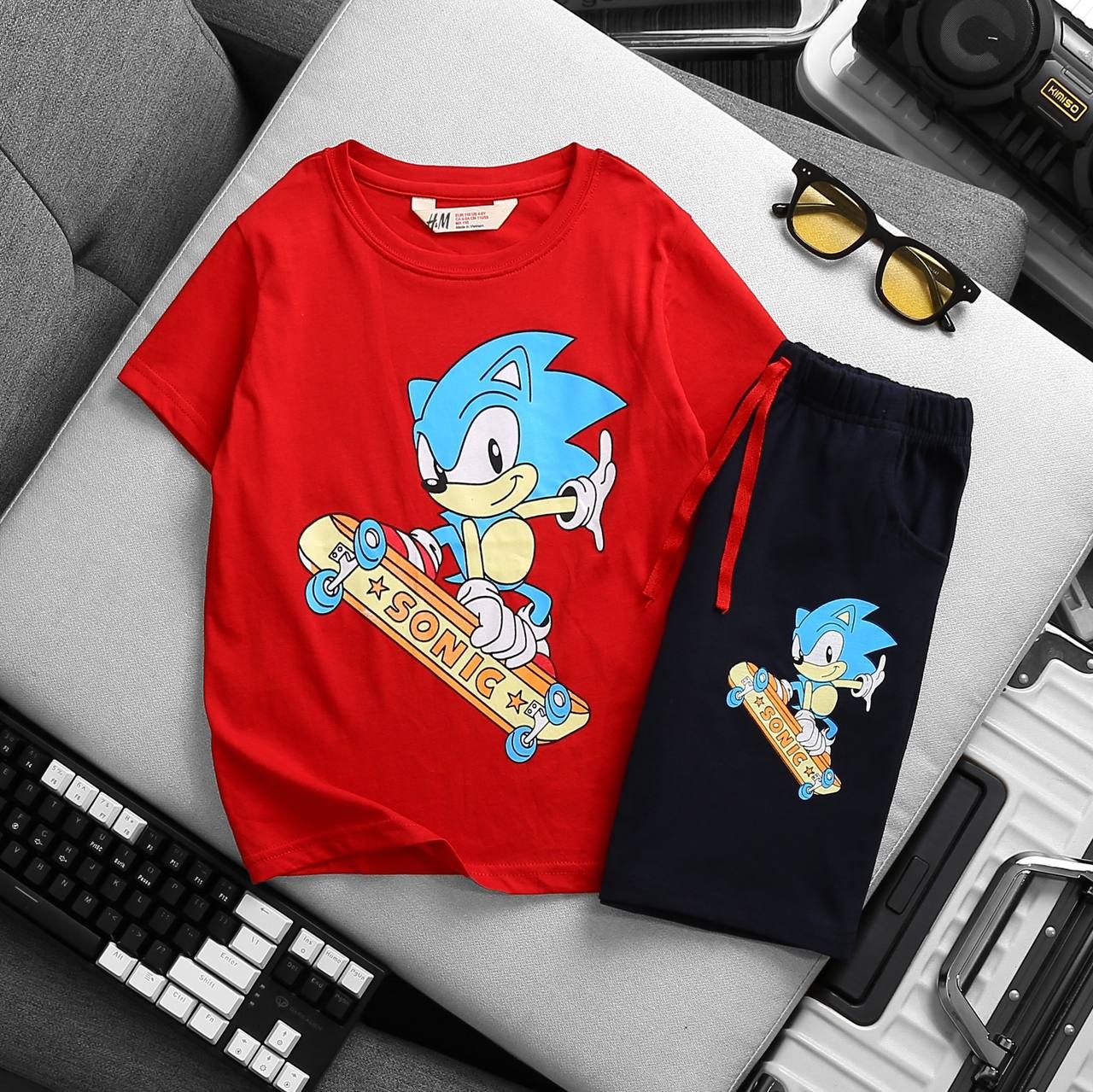  [13-23kg] Set Đồ Bộ Ngắn HM Bé Trai - Đỏ Sonic 