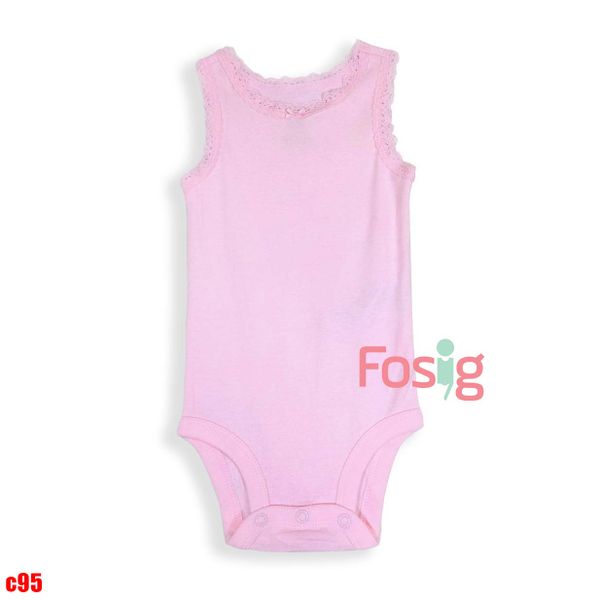  3m - 9m ; 18m Bodysuit Sát Nách Bé Gái Cter50 - Hồng Trắng Ren 