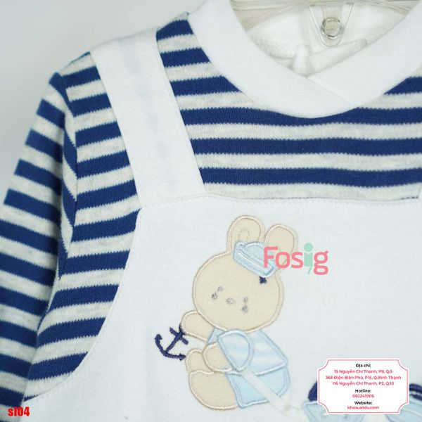  [6-7kg] Sleepsuit Có Vớ Bé Trai - Trắng Sọc Navy Thỏ 