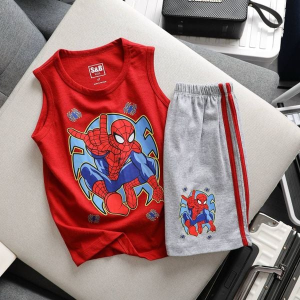  2T-6T Bộ ba lỗ quần short cho bé trai - Đỏ Người nhện Spider-Man B3L01 