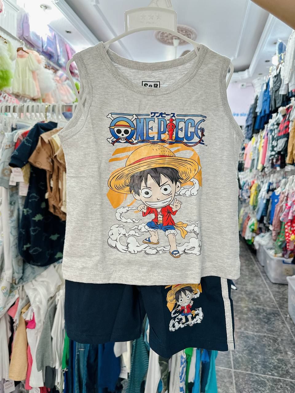  2T-6T Bộ ba lỗ quần short cho bé trai - Xám Luff.y Onepiece B3L01 