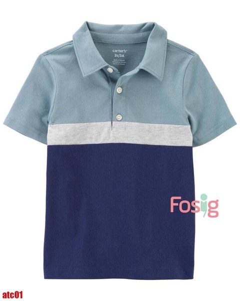  12-17kg Áo thun bé trai Polo vải thun - dáng style cho bé trai- Navy xám xanh ATC01 