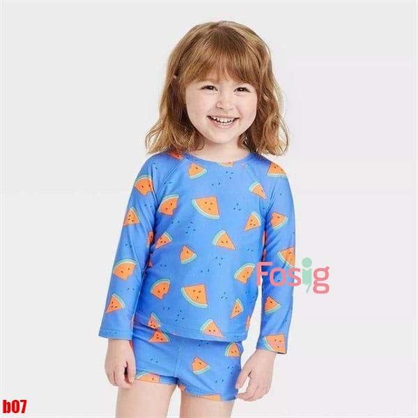  [9-10kg ; 14-15kg] Đồ Bơi 2 Mảnh áo dài tay Cter Bé Gái - Xanh dưa cam 