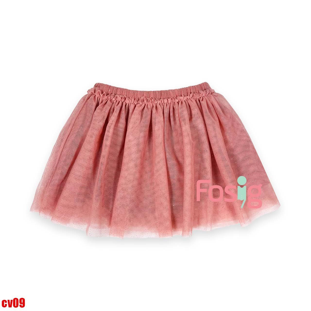  [19-22kg] Chân váy H.M voan lưng thun co giãn, có lót thun cho bé gái- Hồng nâu trơn thun xếp ly CV09 