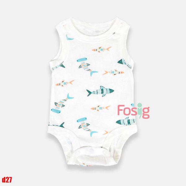  0-18m Bodysuit 3 Lỗ Bé Trai Cter50 - Trắng cá mập xanh cam 