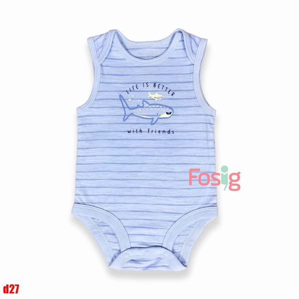  0-24m Bodysuit Tay Ngắn Bé Trai Cter - Xanh Sọc Cá Mập 