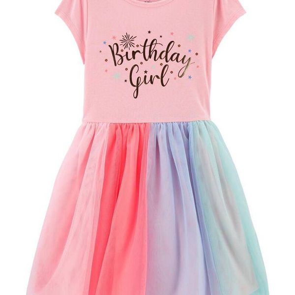  15-17kg; 20-22kg; 28-32kg Đầm Thun voan Tay Ngắn Bé Gái Cter- Hồng chữ birthday DT1 